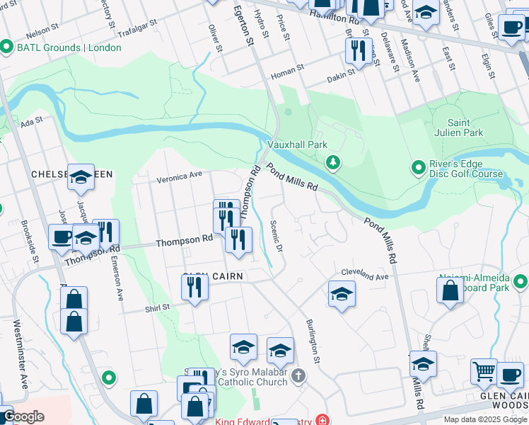 map of restaurants, bars, coffee shops, grocery stores, and more near in London