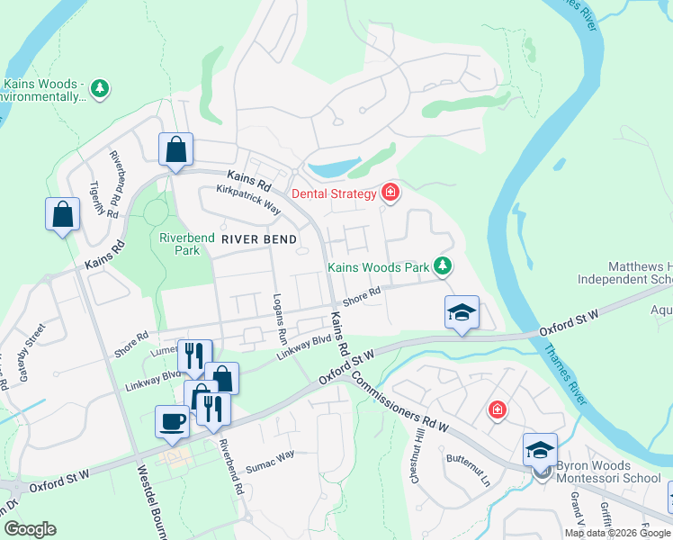 map of restaurants, bars, coffee shops, grocery stores, and more near 1630 Shore Road in London