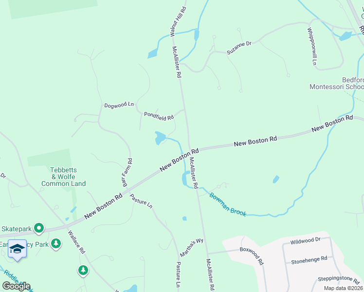 map of restaurants, bars, coffee shops, grocery stores, and more near 134 McAllister Road in Bedford