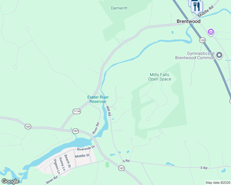 map of restaurants, bars, coffee shops, grocery stores, and more near 43-99 Mill Road in Brentwood