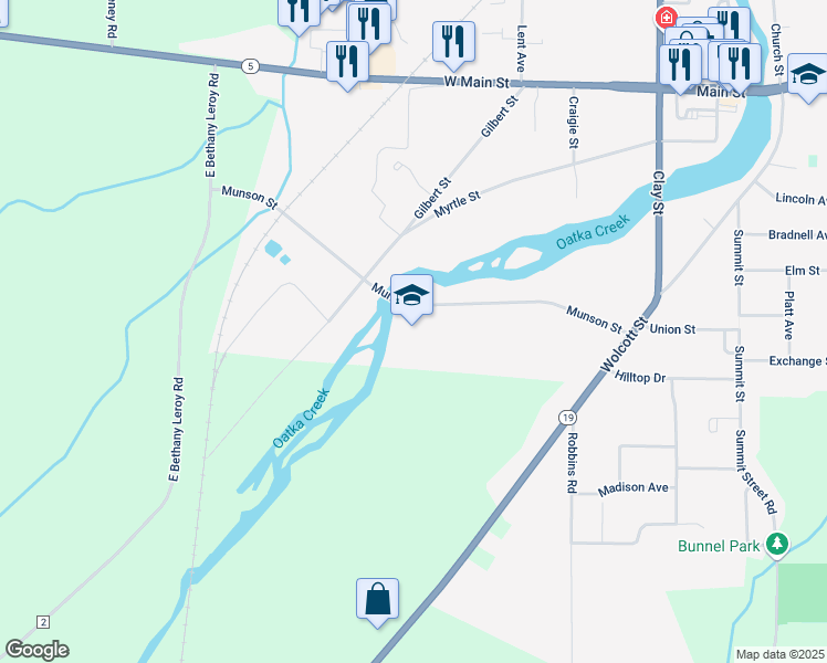 map of restaurants, bars, coffee shops, grocery stores, and more near 80 Munson Street in Le Roy