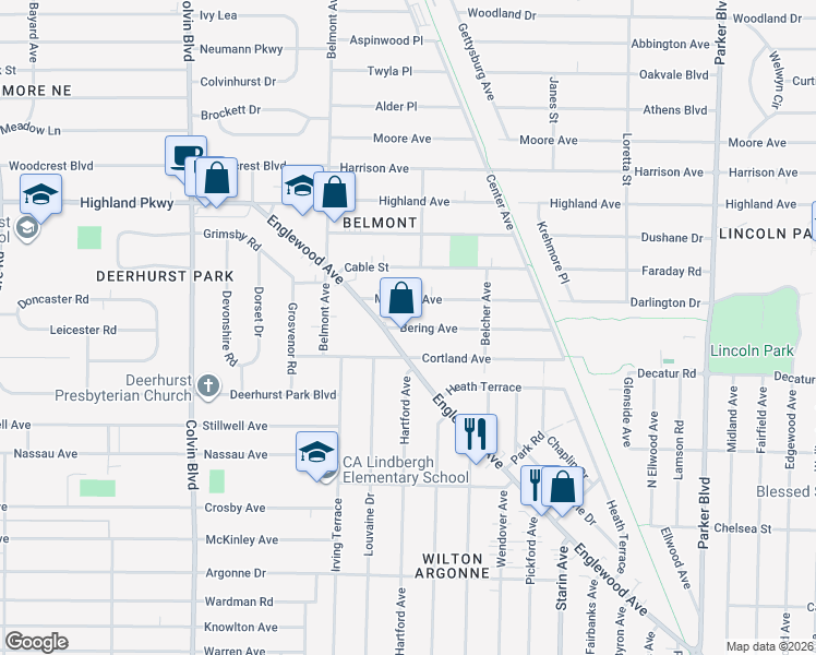 map of restaurants, bars, coffee shops, grocery stores, and more near 958 Englewood Avenue in Buffalo
