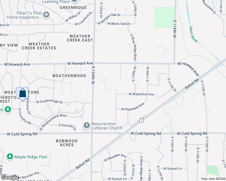 map of restaurants, bars, coffee shops, grocery stores, and more near 4095 South 122nd Street in Greenfield