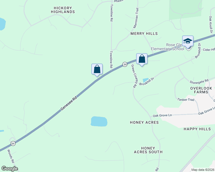 map of restaurants, bars, coffee shops, grocery stores, and more near S40W28091 Wisconsin 59 in Waukesha