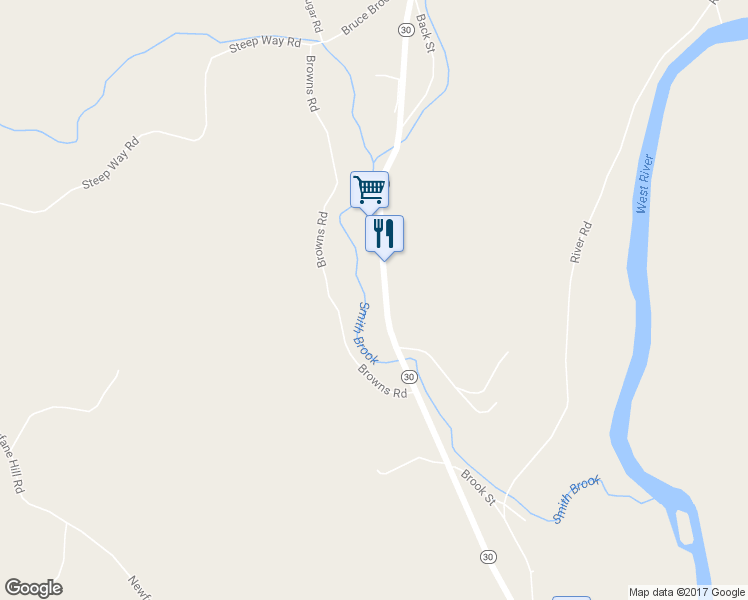 map of restaurants, bars, coffee shops, grocery stores, and more near 373 Vermont 30 in Newfane