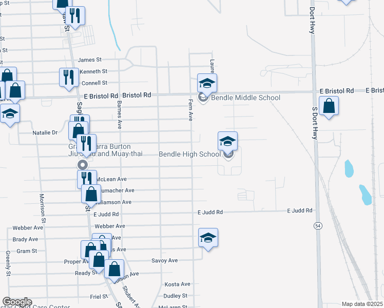 map of restaurants, bars, coffee shops, grocery stores, and more near 2283 East Scottwood Avenue in Burton