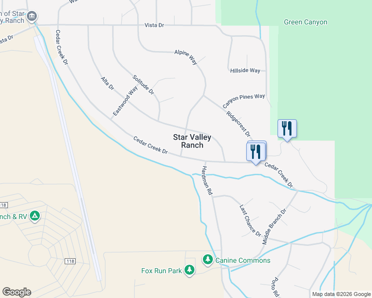 map of restaurants, bars, coffee shops, grocery stores, and more near 887-899 Alpine Way in Star Valley Ranch