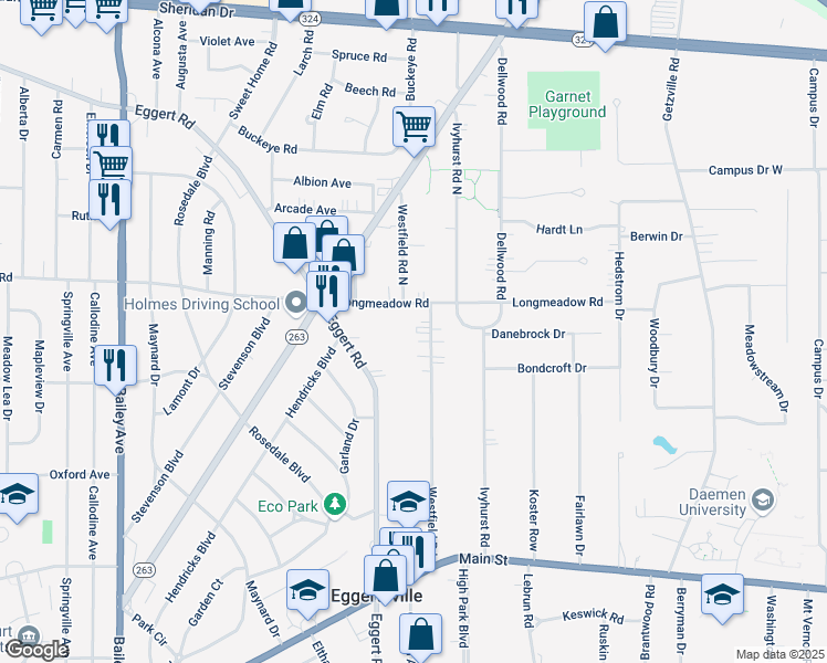 map of restaurants, bars, coffee shops, grocery stores, and more near 236 Westfield Road in Buffalo