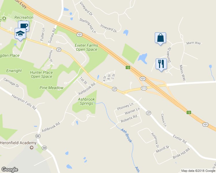 map of restaurants, bars, coffee shops, grocery stores, and more near 47 Hampton Road in Exeter