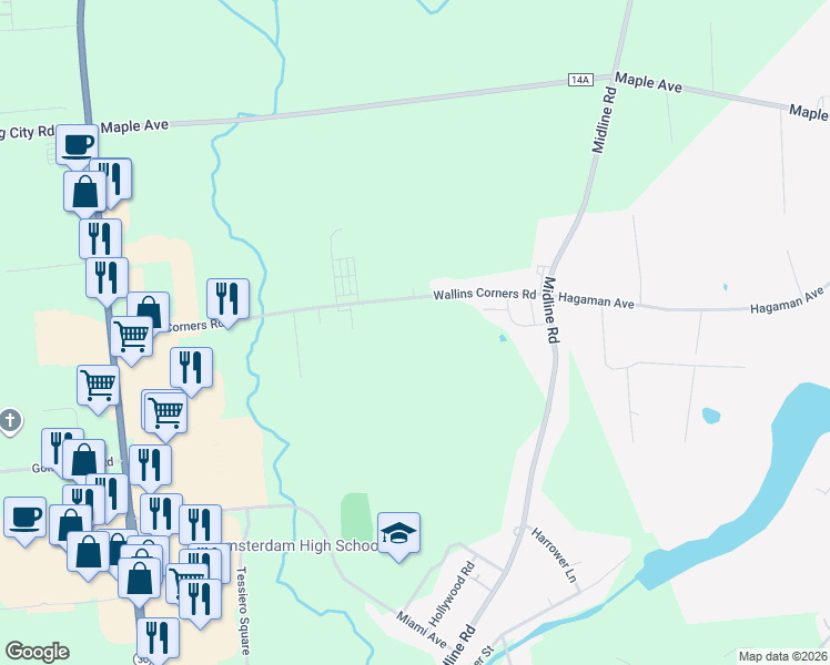 map of restaurants, bars, coffee shops, grocery stores, and more near 149 Wallins Corners Road in Amsterdam