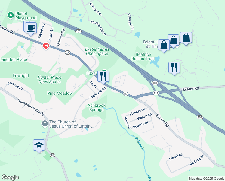 map of restaurants, bars, coffee shops, grocery stores, and more near 53 Hampton Road in Exeter