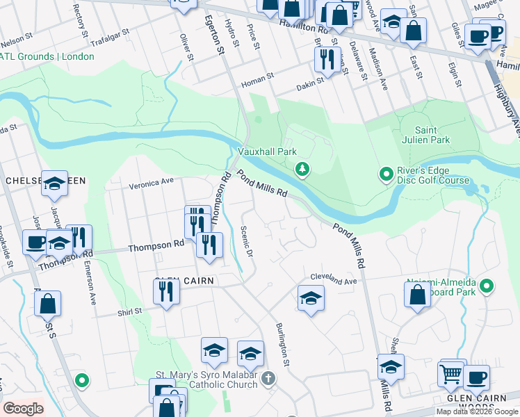 map of restaurants, bars, coffee shops, grocery stores, and more near 4 Spiritwood Court in London