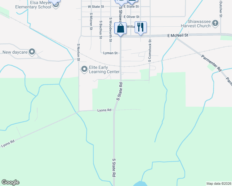 map of restaurants, bars, coffee shops, grocery stores, and more near 930 South Shiawassee Street in Corunna