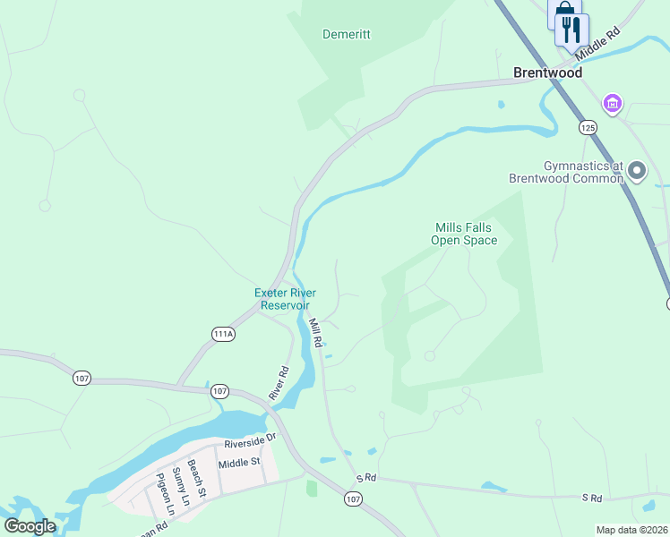 map of restaurants, bars, coffee shops, grocery stores, and more near 43-99 Mill Road in Brentwood