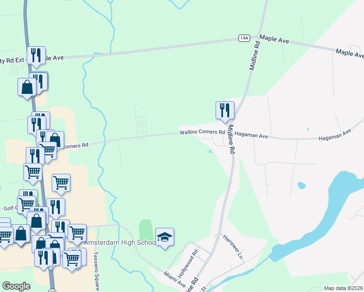 map of restaurants, bars, coffee shops, grocery stores, and more near 147 Wallins Corners Road in Amsterdam
