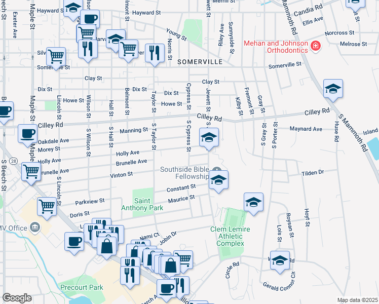 map of restaurants, bars, coffee shops, grocery stores, and more near 574 Vinton Street in Manchester