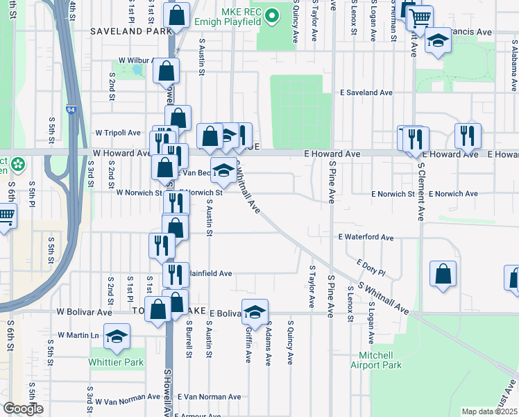 map of restaurants, bars, coffee shops, grocery stores, and more near in Milwaukee County