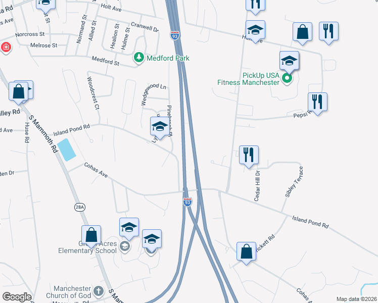 map of restaurants, bars, coffee shops, grocery stores, and more near in Manchester