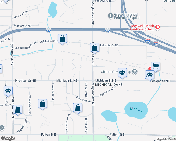map of restaurants, bars, coffee shops, grocery stores, and more near 507 Maryland Avenue Northeast in Grand Rapids