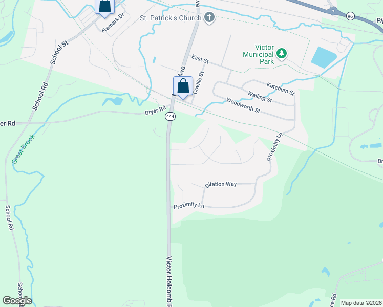 map of restaurants, bars, coffee shops, grocery stores, and more near 6949 Wyndham Hill in Victor