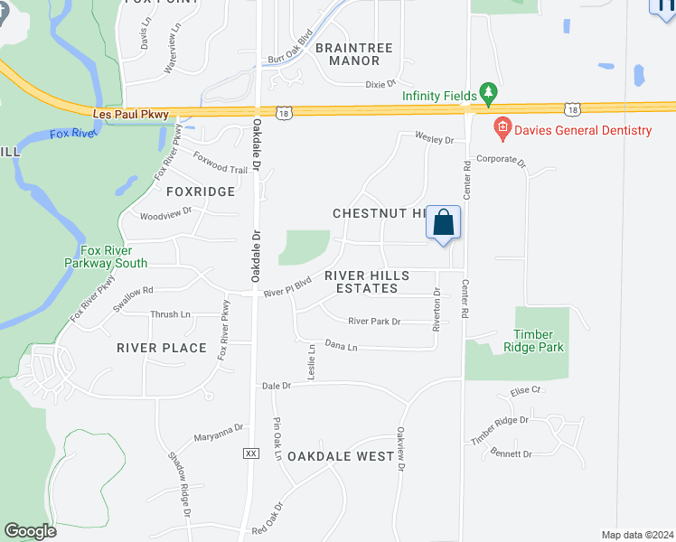 map of restaurants, bars, coffee shops, grocery stores, and more near 1106 River Place Boulevard in Waukesha