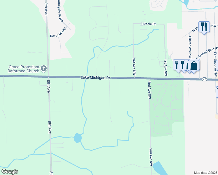 map of restaurants, bars, coffee shops, grocery stores, and more near 11141 Mountain Ash Avenue Northwest in Grand Rapids
