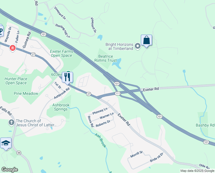 map of restaurants, bars, coffee shops, grocery stores, and more near 8 Nathaniel Way in Exeter