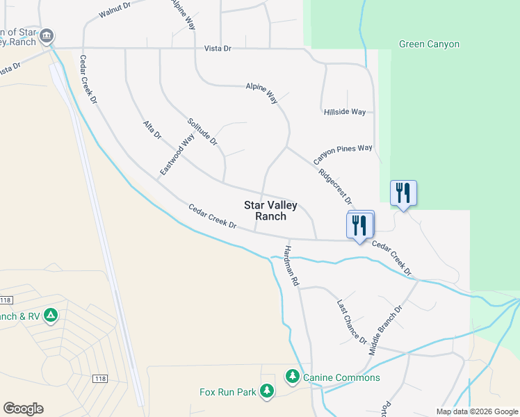map of restaurants, bars, coffee shops, grocery stores, and more near 887-899 Alpine Way in Star Valley Ranch