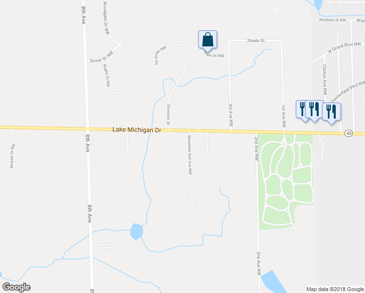 map of restaurants, bars, coffee shops, grocery stores, and more near 478 Lake Michigan Drive in Grand Rapids