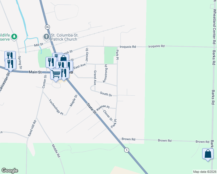 map of restaurants, bars, coffee shops, grocery stores, and more near 3279 Stanton Parkway in Caledonia