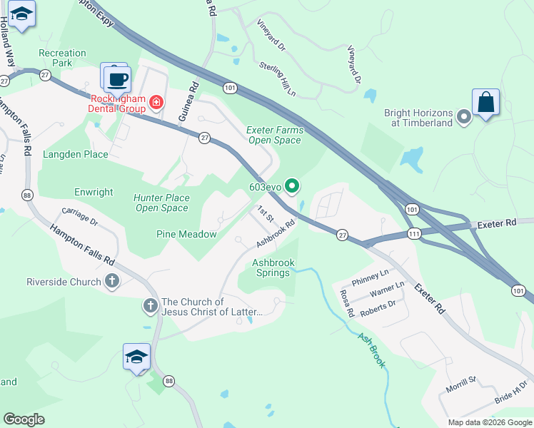 map of restaurants, bars, coffee shops, grocery stores, and more near 47 Hampton Road in Exeter