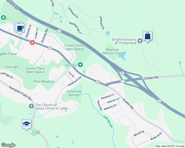 map of restaurants, bars, coffee shops, grocery stores, and more near 53 Hampton Road in Exeter