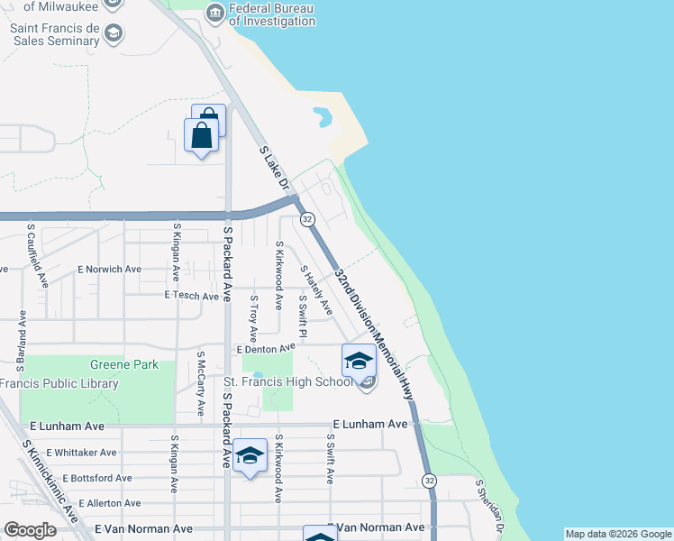 map of restaurants, bars, coffee shops, grocery stores, and more near 4025 East Tesch Avenue in Saint Francis
