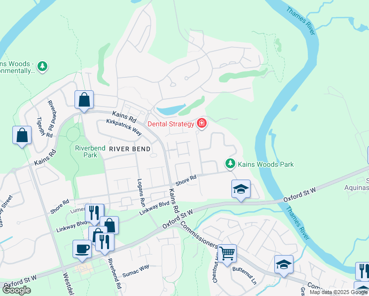 map of restaurants, bars, coffee shops, grocery stores, and more near 1407 Kains Woods Terrace in London