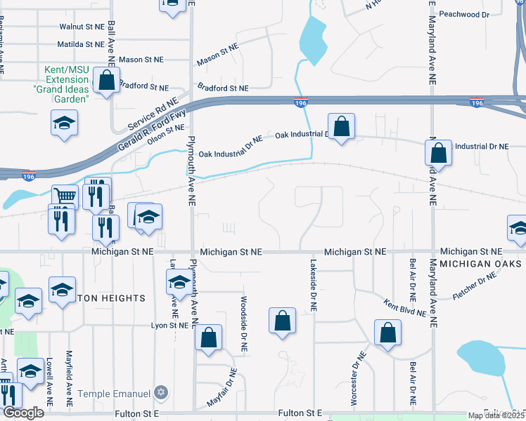 map of restaurants, bars, coffee shops, grocery stores, and more near 401-587 Briar Lane Northeast in Grand Rapids