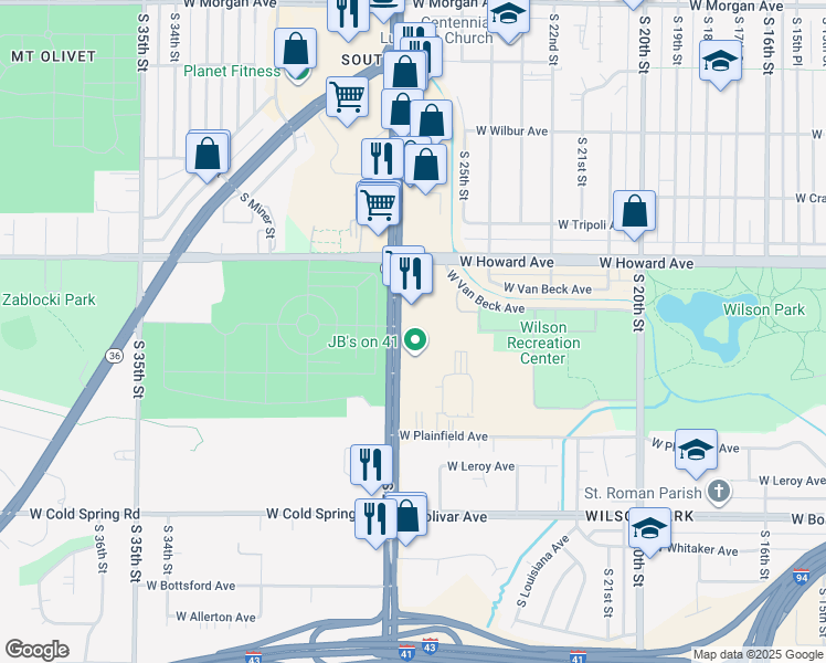 map of restaurants, bars, coffee shops, grocery stores, and more near 4000 South 27th Street in Milwaukee