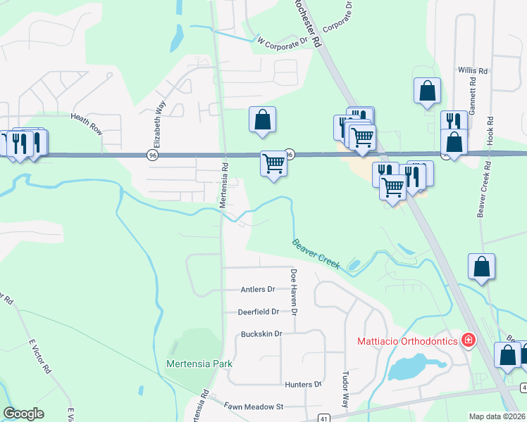map of restaurants, bars, coffee shops, grocery stores, and more near 6178 Creek View Trail in Farmington