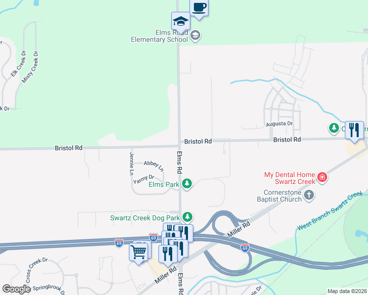map of restaurants, bars, coffee shops, grocery stores, and more near 6509 Bristol Rd in Swartz Creek