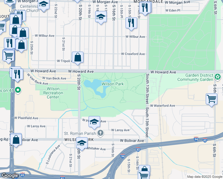 map of restaurants, bars, coffee shops, grocery stores, and more near 1301 West Howard Avenue in Milwaukee