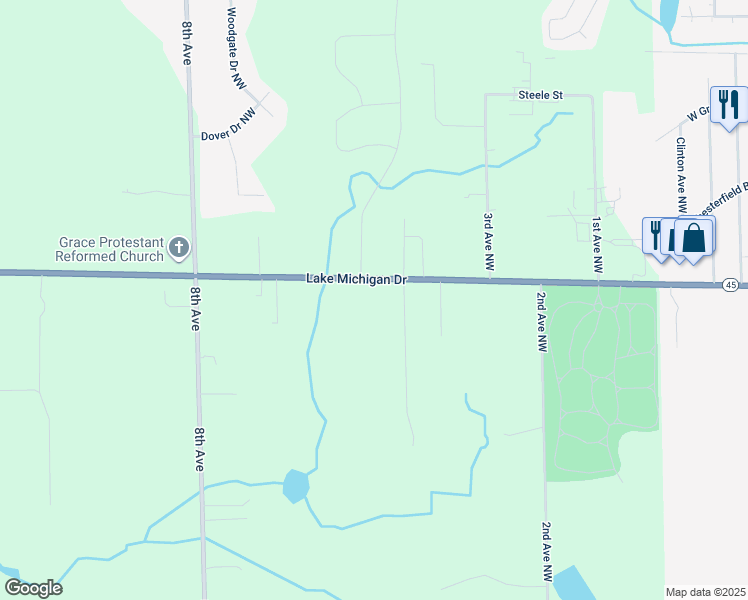 map of restaurants, bars, coffee shops, grocery stores, and more near 478 Lake Michigan Drive in Grand Rapids