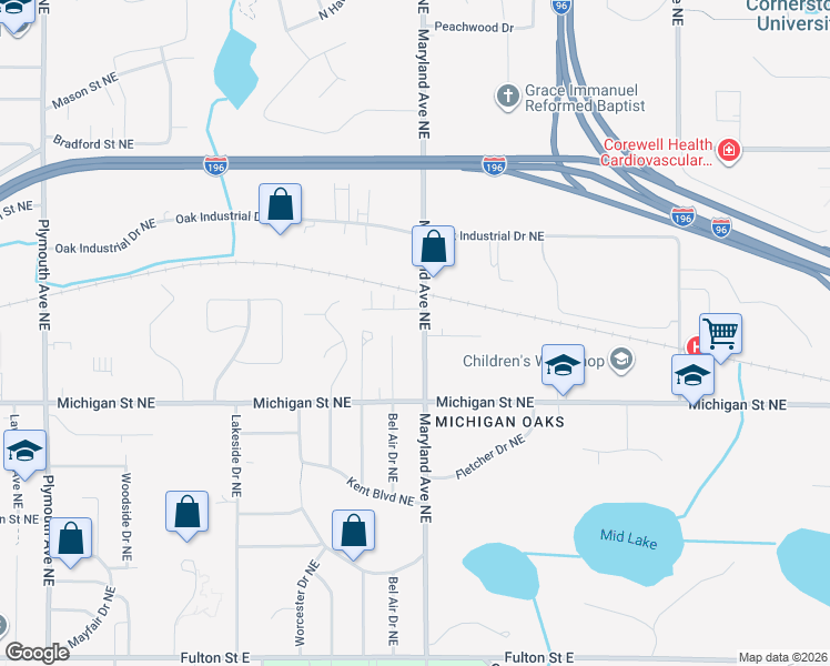 map of restaurants, bars, coffee shops, grocery stores, and more near 507 Maryland Avenue Northeast in Grand Rapids