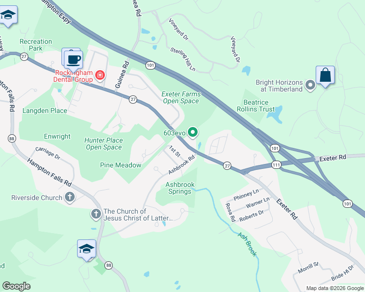 map of restaurants, bars, coffee shops, grocery stores, and more near 47 Hampton Road in Exeter