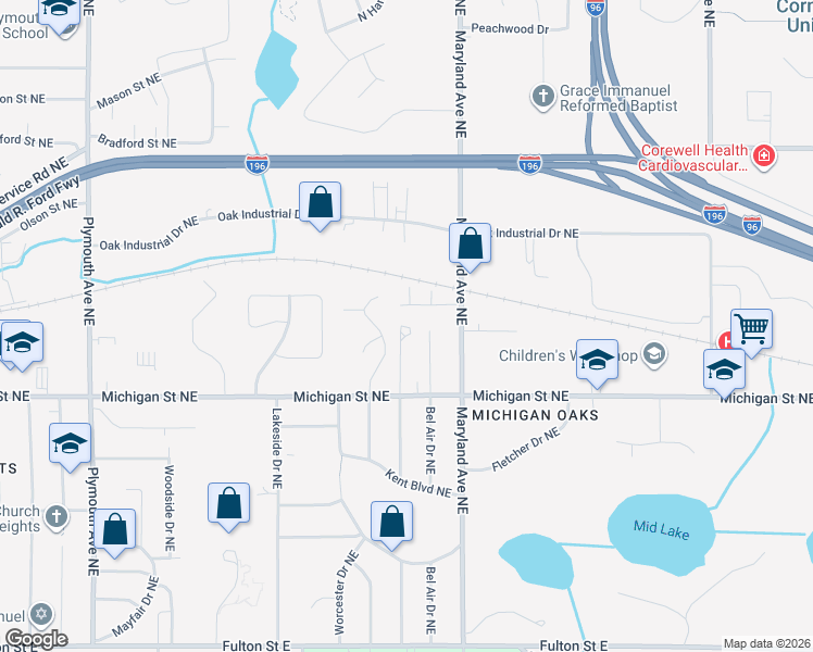 map of restaurants, bars, coffee shops, grocery stores, and more near 470 Baltimore Dr NE in Grand Rapids
