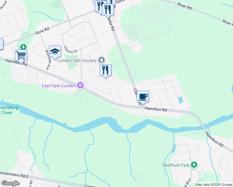 map of restaurants, bars, coffee shops, grocery stores, and more near 207 Crimson Crescent in London