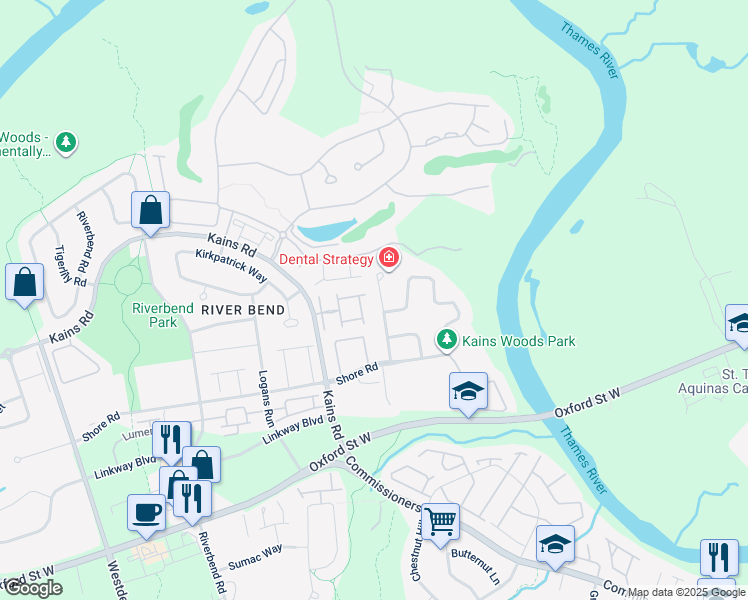 map of restaurants, bars, coffee shops, grocery stores, and more near 1407 Kains Woods Terrace in London
