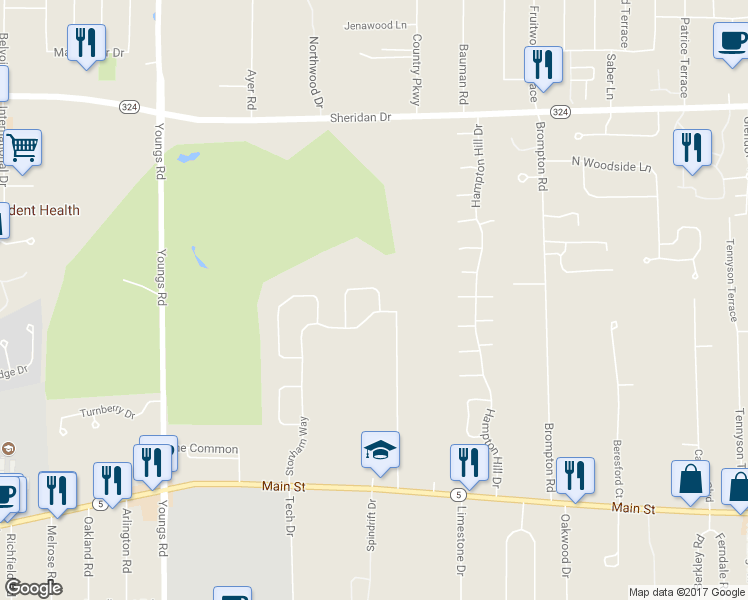 map of restaurants, bars, coffee shops, grocery stores, and more near 103 Brockton Ridge in Buffalo