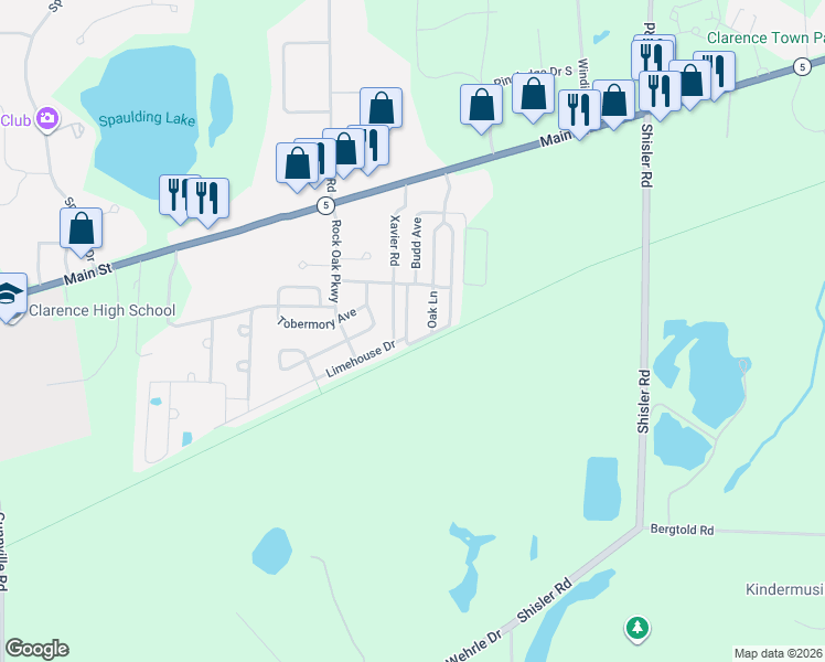 map of restaurants, bars, coffee shops, grocery stores, and more near 26 Maureen Avenue West in Clarence