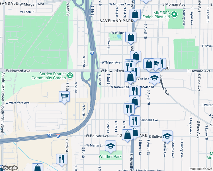 map of restaurants, bars, coffee shops, grocery stores, and more near 3977 South 2nd Street in Milwaukee