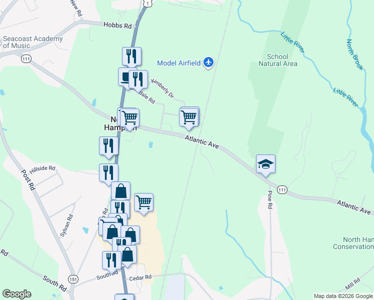 map of restaurants, bars, coffee shops, grocery stores, and more near 212 Atlantic Avenue in North Hampton