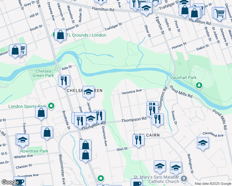 map of restaurants, bars, coffee shops, grocery stores, and more near 95 Chesterfield Avenue in London